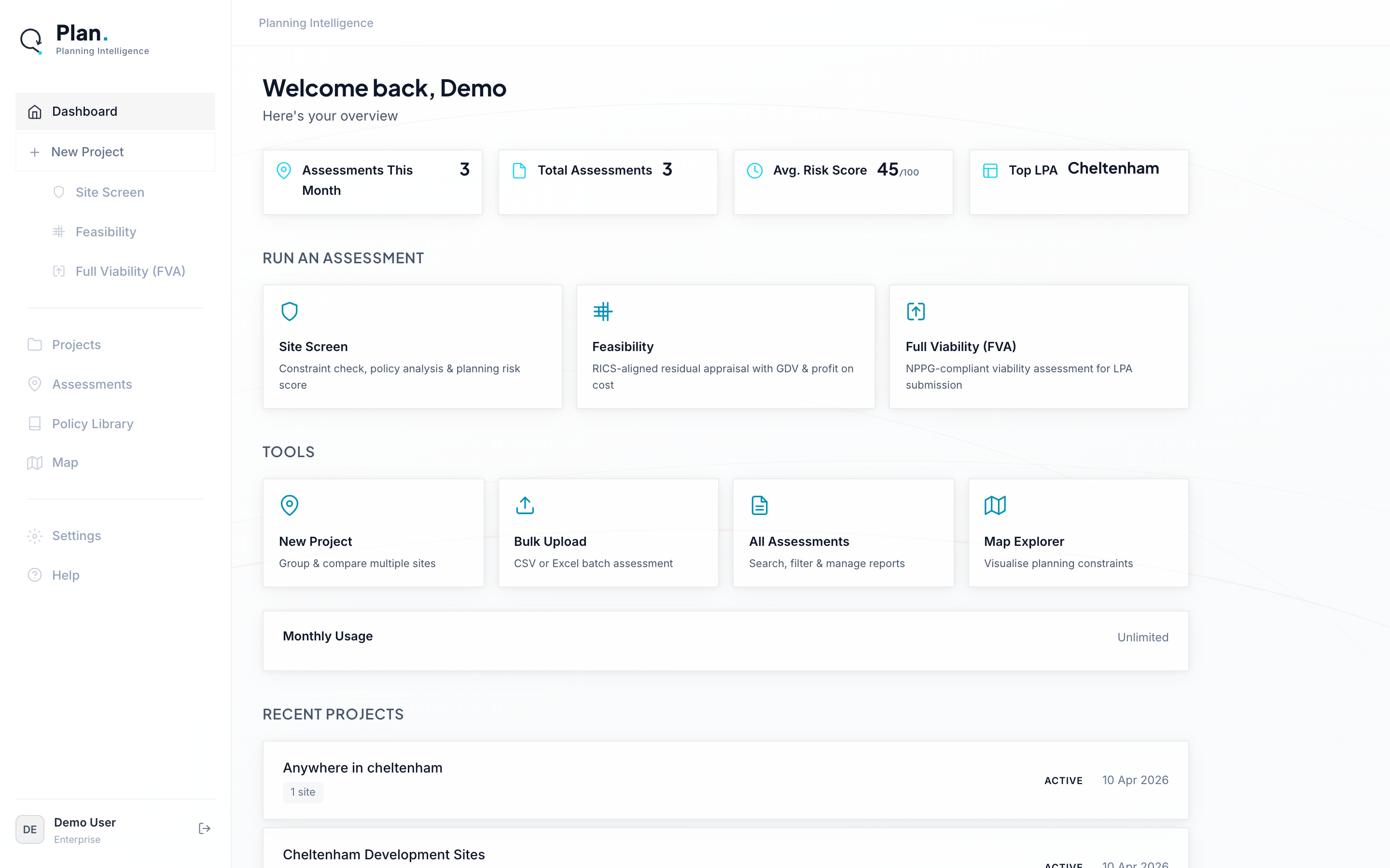 QPlan planning intelligence dashboard